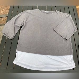 Pure Jill, Woman's 3/4 Sleeve Crinkled Gray and White Layered Tunic Top, Size L